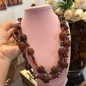 Vintage coldwater creek Elegant statement amber colorBrown Beaded Necklace